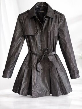 Attitude Jay Manuel Metallic Trench Jacket Size 14 Black Belted Night Out Coat